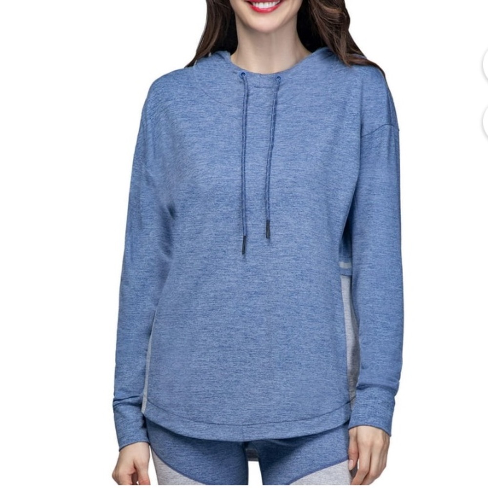 Like New Serene Tangerine Pull Over Hoodie. SOFT! Heathered Blue & Gray. Sz. M